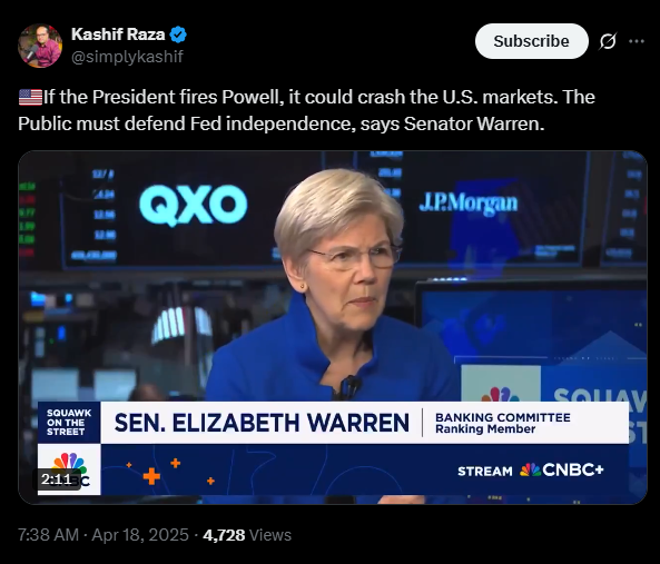 Elizabeth Warren weighs in | Source: Twitter