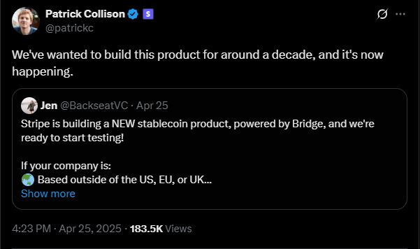 Stripe in the stablecoin race | Source: Twitter