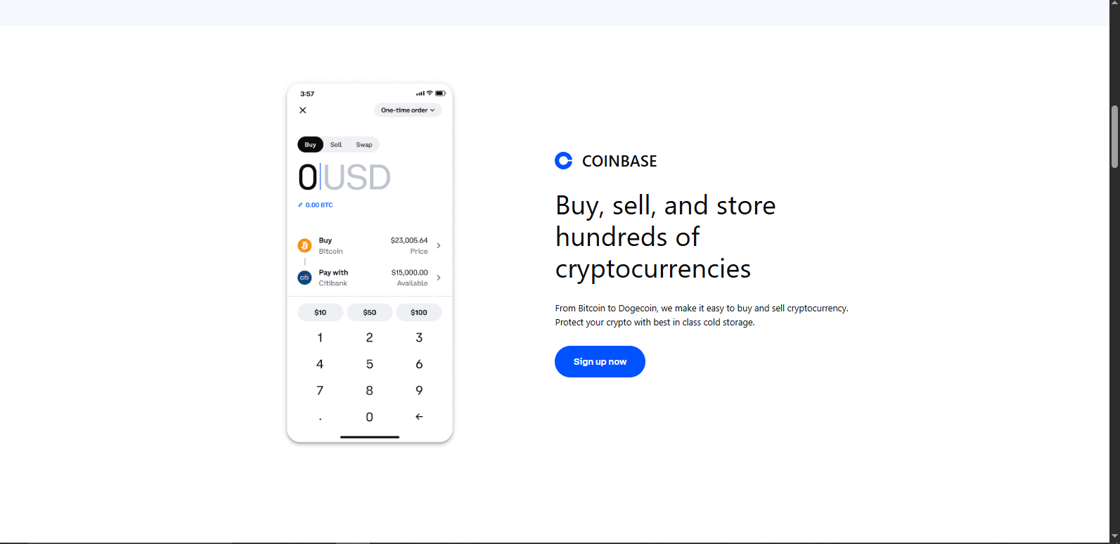 The Coinbase page | Source: Coinbase | Crypto