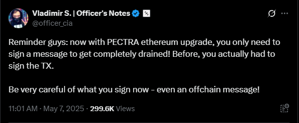 Getting hacked by signing a message | Source: Twitter | Pectra