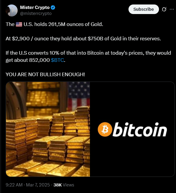 The US holds a large amount of gold | Source: Twitter