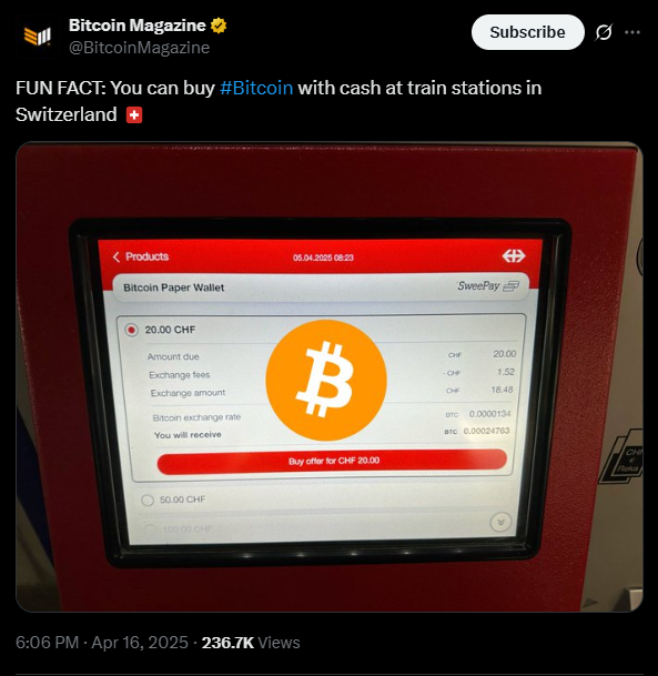 Swiss Bitcoin ATMs | Source: Twitter