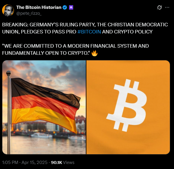 Germany is friendly towards Bitcoin | Source: Twitter